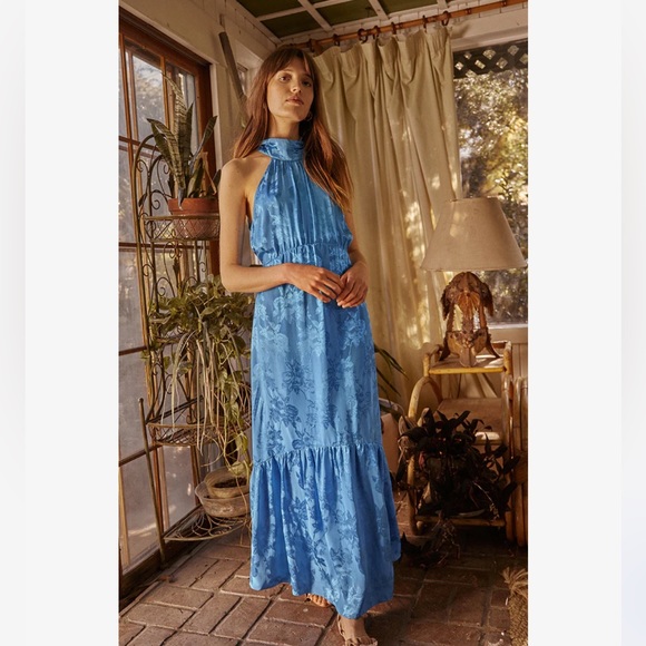 *Last Chance* Saylor Corinna Floral Halter Maxi Dress Mykonos Blue Cerulean 🤍 - Picture 5 of 7